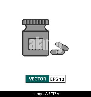 Medicine bottle and pill icon. Isolated on white background. Vector illustration EPS 10 Stock Vector