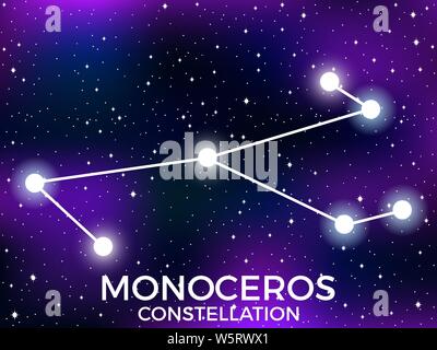 Monoceros constellation. Starry night sky. Cluster of stars and galaxies. Deep space. Vector illustration Stock Vector