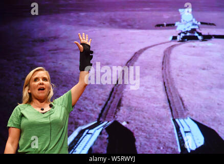 English novelist Lucy Hawking, daughter of the late theoretical physicist Stephen Hawking and writer Jane Wilde Hawking, speaks during a promotional e Stock Photo