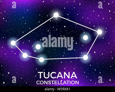 Tucana constellation. Starry night sky. Zodiac sign. Cluster of stars and galaxies. Deep space. Vector illustration Stock Vector