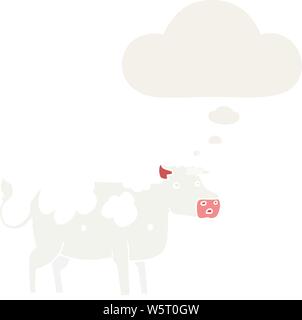 cartoon cow with thought bubble in retro style Stock Vector