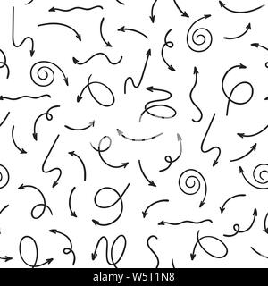 Vector hand drawn arrows set on a white background. Seamless pattern Stock Vector