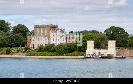 Brownsea Castle,John Lewis private house, Brownsea Island, from Poole Harbour, Dorset, England, UK Stock Photo