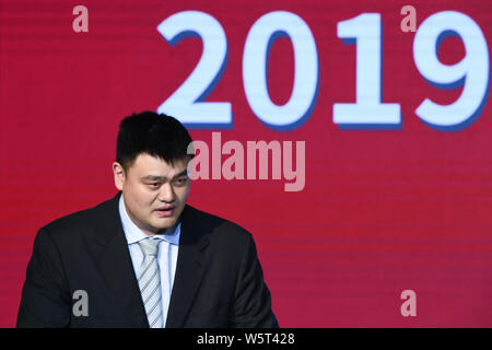 Retired Chinese basketball star Yao Ming, chairman of the Chinese Basketball Association, attends the 2019 CBA Draft in Shanghai, China, 29 July 2019. Stock Photo