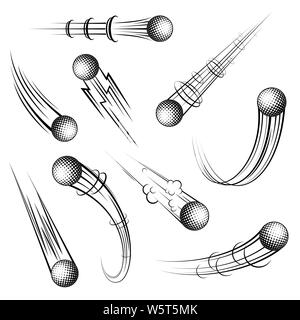 Set of different black outline golf balls movements isolated on white background Stock Vector