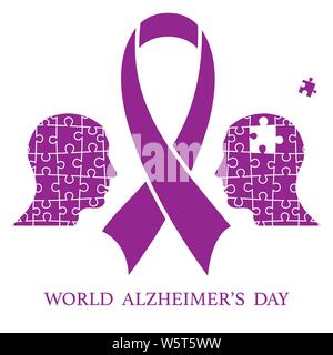 Two human head puzzle silhouettes for world alzheimer day Stock Vector