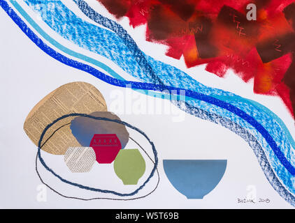 Abstract mixed-media artwork (Anasazi theme) by Ed Buziak. Stock Photo