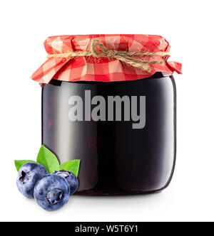 blueberry jam in jar isolated Stock Photo