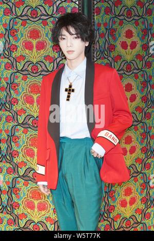 Chinese singer and songwriter Hua Chenyu, also known as HuaHua, attends the opening ceremony for a Gucci boutique store in Beijing, China, 27 June 201 Stock Photo