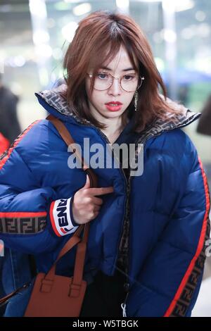 Taiwanese singer Jolin Tsai is pictured at the Beijing Capital International Airport in Beijing, China, 24 December 2018. Stock Photo