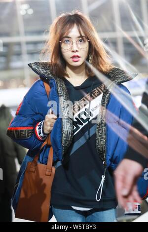 Taiwanese singer Jolin Tsai is pictured at the Beijing Capital International Airport in Beijing, China, 24 December 2018. Stock Photo