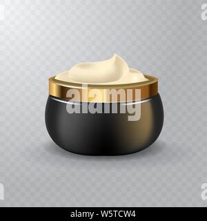 Realistic cosmetic jar on a transparent background. Cosmetic package collection for cream, soups, foams. Mock up set for brand template. vector Stock Vector