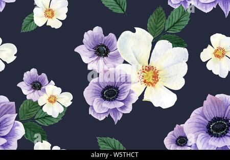 Floral flower seamless pattern watercolor vector illustration Stock Vector