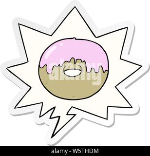 cartoon donut with speech bubble sticker Stock Vector