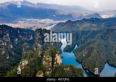 Beautiful mountainous landscape from aerial view in Zhangjiajie, China Stock Photo