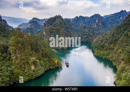 Amazing scenery of Baofeng lake and mountain in Zhangjiajie Stock Photo