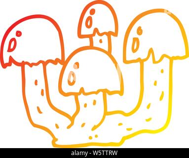 warm gradient line drawing of a cartoon mushrooms Stock Vector