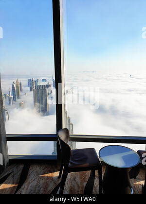 Dubai skyline panoramic sunset view. Stock Photo