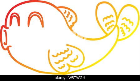 warm gradient line drawing of a cartoon fish Stock Vector