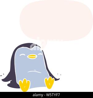 cartoon penguin with speech bubble in retro style Stock Vector