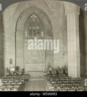 The Chapel of St. James, Cathedral of St. John the Divine, New York in 1920s. The Cathedral of Saint John the Divine is the cathedral of the Episcopal Diocese of New York. It is located in New York City at 1047 Amsterdam Avenue between West 110th Street and 113th Street in Manhattan's Morningside Heights neighborhood. Designed in 1888 and begun in 1892, the cathedral has undergone radical stylistic changes and interruption of construction by the two World Wars. Stock Photo