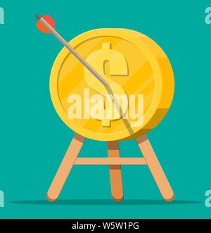 Arrow in coin target on tripod. Goal setting. Smart goal. Business target concept. Achievement and success. Vector illustration in flat style Stock Vector