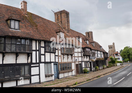 Original 1400s and Tudor buildings and pavement along Biddenden high street in Kent England Stock Photo