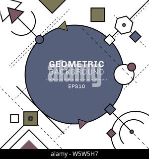 Abstract blue and gray geometric and dash lines composition on white background with space for text. Circles, squares, triangles, hexagon, elements. V Stock Vector