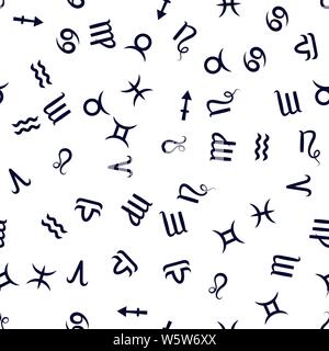 Zodiac blue sign. Seamless pattern background. Astrological horoscope. Vector illustration Stock Vector