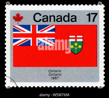 CANADA - CIRCA 1979: A stamp printed in Canada shows Provincial and Territorial flag Ontario, circa 1979. Stock Photo