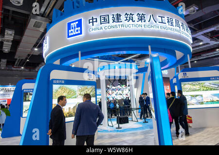 --FILE--People visit the stand of China State Construction Engineering Corp (CSCEC) during an exhibition in Shanghai, China, 22 November 2018.   China Stock Photo