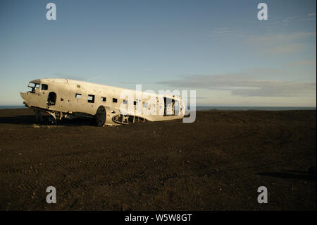 Wreckage of crashed airplane in 1973 Douglas R4D Dakota DC-3 C 117 of the US Navy in Iceland at Solheimsandur beach. Stock Photo