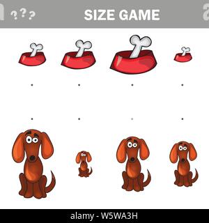 Matching children educational game. Match of cartoon dogs and bone to size. Activity for pre school years kids and toddlers. Stock Vector