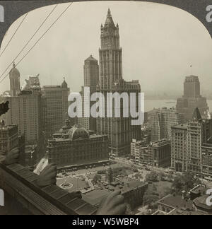 Woolworth Building from the 25th floor of the Municipal Building, New York City in 1929. Stock Photo