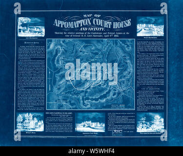 Civil War Maps 0653 Map of Appomattox Court House and vicinity Showing the relative positions of the Confederate and Federal Armies at the time of General R E Lee's surrender April 9th 1865 Inverted Rebuild and Repair Stock Photo