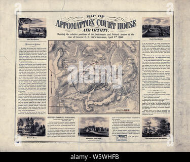 Civil War Maps 0653 Map of Appomattox Court House and vicinity Showing the relative positions of the Confederate and Federal Armies at the time of General R E Lee's surrender April 9th 1865 Rebuild and Repair Stock Photo