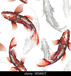 Koi carps, traditional colorful japanese fish detailed vector illustration Stock Vector