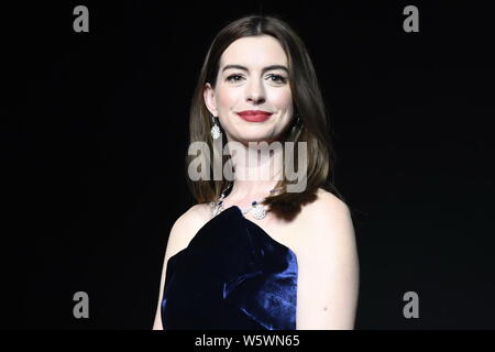 American actress Anne Hathaway attends a promotional event for jewelry brand Keer in Beijing, China, 8 November 2018. Stock Photo
