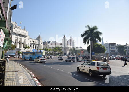 View of Yangon city hall, one of the main buildings in the former burmese capital - Myanmar Stock Photo