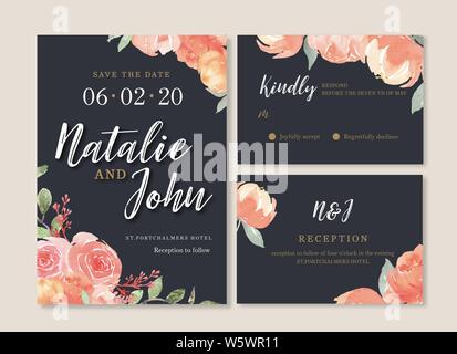 Wedding card watercolor with floral flower vector ilustration Stock Vector