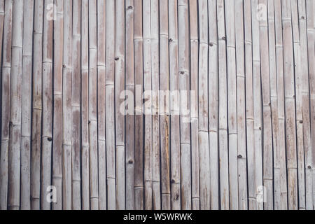 Old brown tone bamboo plank fence texture for background. Close up decorative old bamboo wood of fence wall background Stock Photo