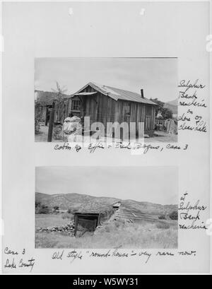 Photographs, with captions, of homes at Sulphur Bank Rancheria, Lake County, California, from Old Age Security Survey, April 1 to June 30, 1937, Made by Mrs. Richard Codman, Social Worker, Sacramento Indian Agency, Sacramento, Calif. Stock Photo