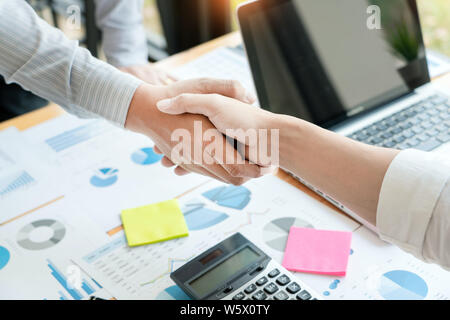 businessman employee candidate shaking hands with company leader HR manager or boss in office after successful negotiation, recruitment  career and pl Stock Photo