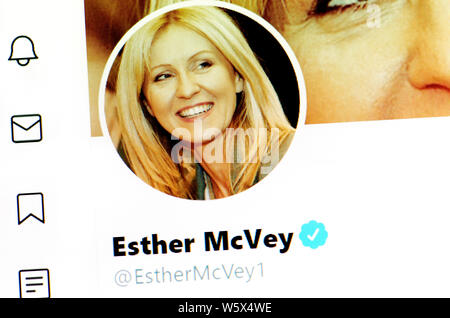 Twitter page (July 2019) - Rt Hon Esther McVey MP - Minister of State at the Ministry of Housing, Communities and Local Government Stock Photo