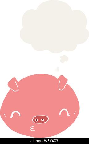 cartoon pig with thought bubble in retro style Stock Vector