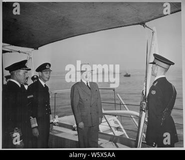 King VI on the quarterdeck of HMS Duke of York, Scapa Flow, WW2