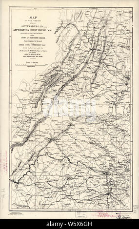 Civil War Maps 0941 Map of the region between Gettysburg Pa and Appomattox court house Va including all the battle-fields sic of the Army of Northern Virginia Rebuild and Repair Stock Photo