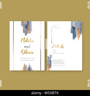 wedding card flower watercolor, thanks card, splash brush vector illustration design Stock Vector