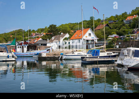 Boats moored in the harbour, Vang, Bornholm, Baltic Sea, Denmark, Europe Stock Photo
