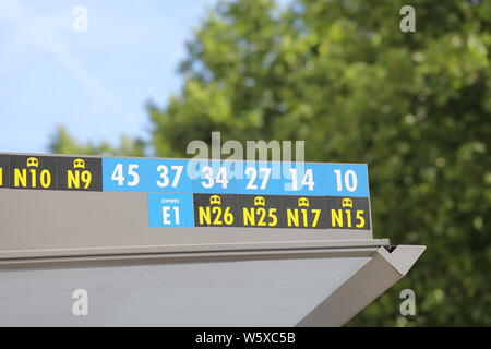 Bus number display at bus stop in Madrid Spain Stock Photo - Alamy